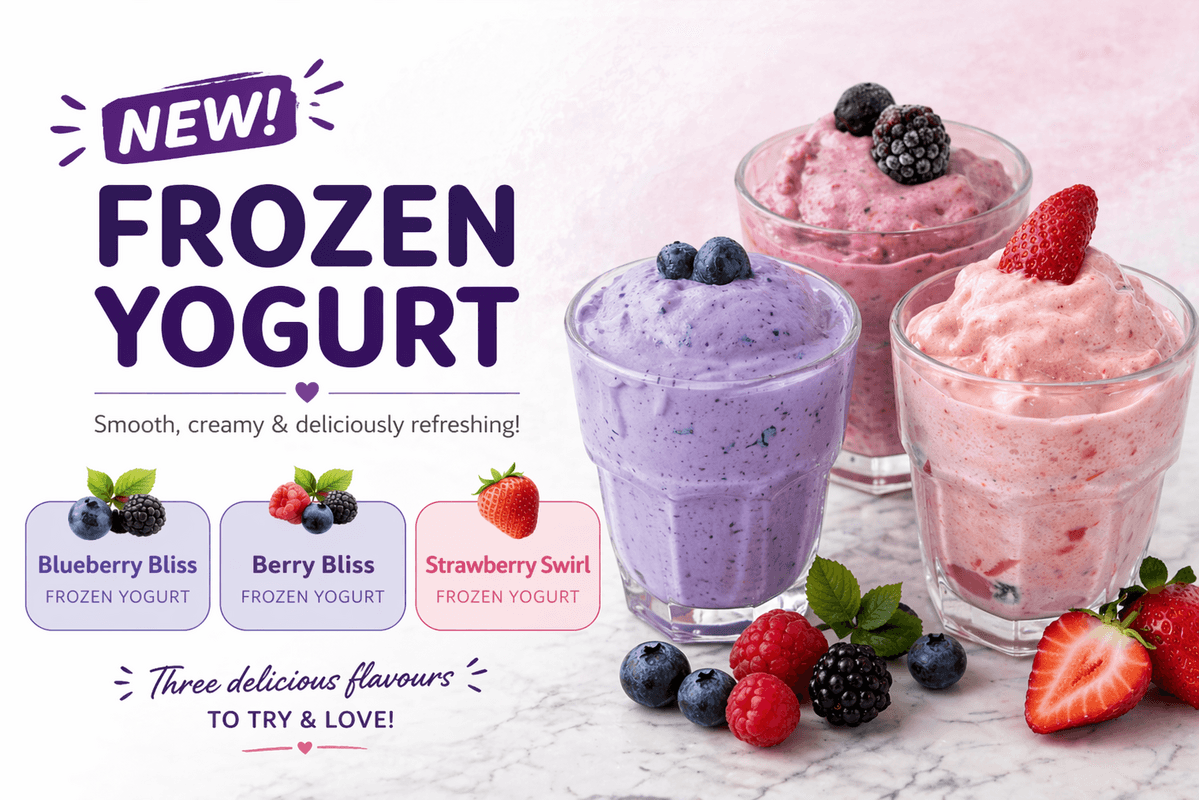 New Frozen Yogurt — Blueberry Bliss, Berry Bliss and Strawberry Swirl